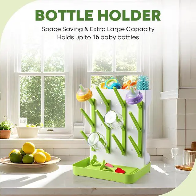 Alt view image 2 of 6 - Baby Bottle Drying Rack, Vertical Standing Bottle Dryer Rack Holder, Space Saving Baby Bottle Drying Rack for Countertop - Holds Up to 12 Baby Bottles