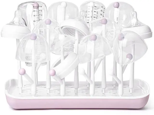 Main image of Baby Bottle Drying Rack, Large Capacity Baby Bottle Rack for Bottles, Dry Rack with Removable Water Tray(Pink)