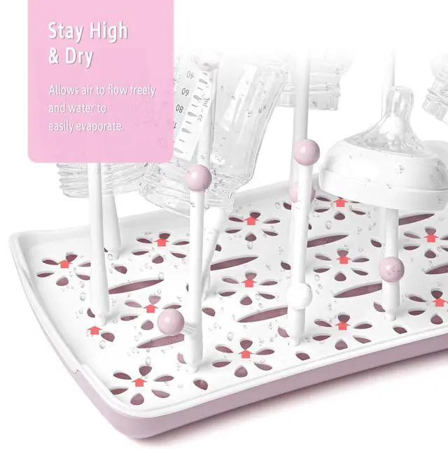 Alt view image 3 of 7 - Baby Bottle Drying Rack, Large Capacity Baby Bottle Rack for Bottles, Dry Rack with Removable Water Tray(Pink)
