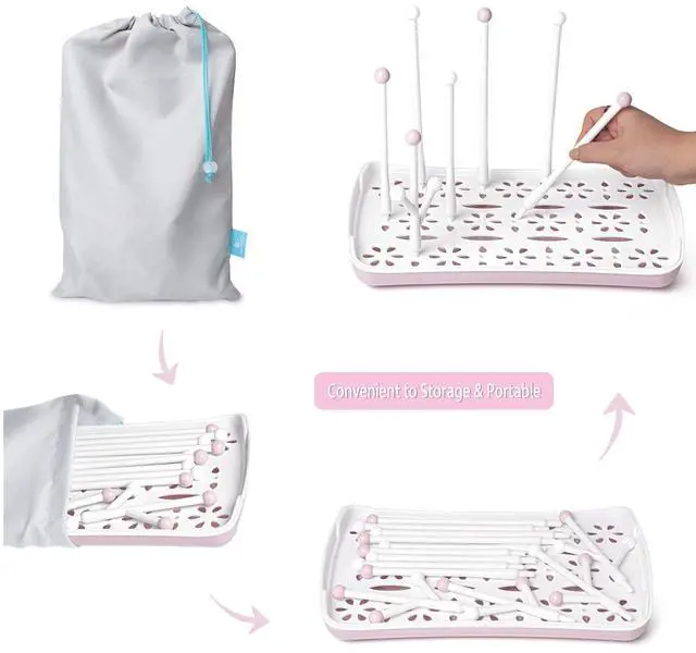 Alt view image 5 of 7 - Baby Bottle Drying Rack, Large Capacity Baby Bottle Rack for Bottles, Dry Rack with Removable Water Tray(Pink)
