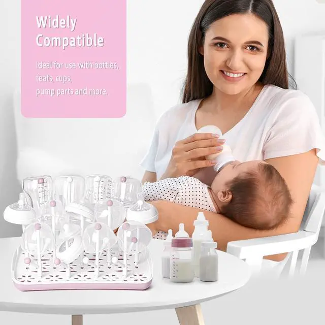 Alt view image 7 of 7 - Baby Bottle Drying Rack, Large Capacity Baby Bottle Rack for Bottles, Dry Rack with Removable Water Tray(Pink)