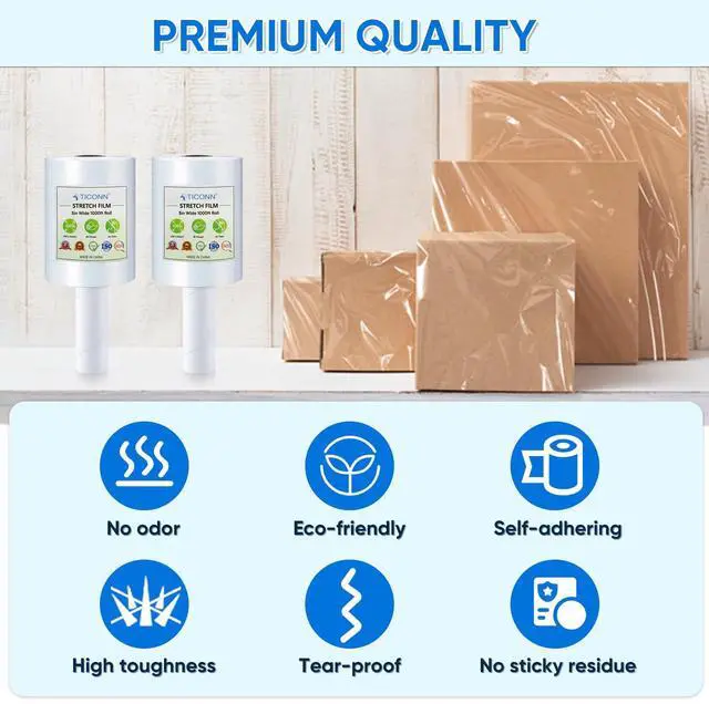 Alt view image 2 of 7 - Stretch Wrap Stretch Film Roll, 1000ft Industrial Strength 5 inch Wide Clear Plastic Wrap with Handles for Pallet Wrapping Shipping Moving