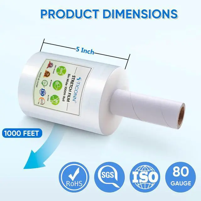 Alt view image 4 of 7 - Stretch Wrap Stretch Film Roll, 1000ft Industrial Strength 5 inch Wide Clear Plastic Wrap with Handles for Pallet Wrapping Shipping Moving