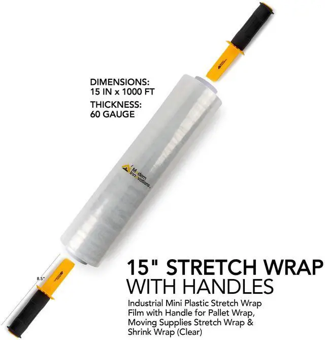 Main image of 15 Inch Clear Stretch Wrap Roll with Handles (1 Roll-1000 Feet) Heavy Duty Shrink Wrap for Moving, Packing Supplies for Wrapping Furniture, Industrial Plastic Pallet Cling