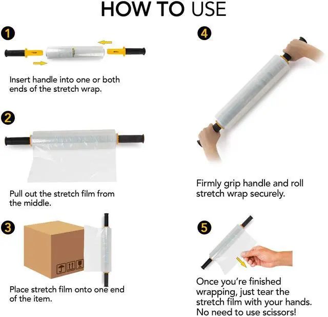 Alt view image 3 of 5 - 15 Inch Clear Stretch Wrap Roll with Handles (1 Roll-1000 Feet) Heavy Duty Shrink Wrap for Moving, Packing Supplies for Wrapping Furniture, Industrial Plastic Pallet Cling