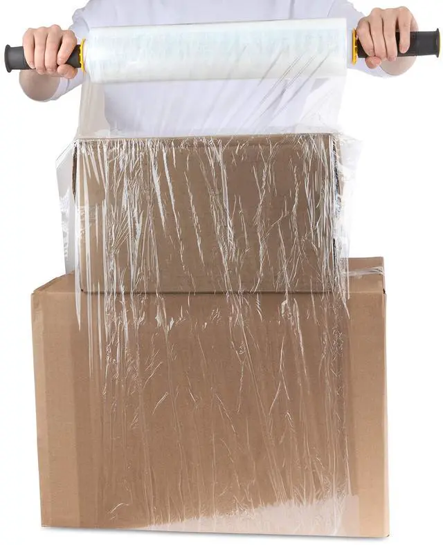 Alt view image 5 of 5 - 15 Inch Clear Stretch Wrap Roll with Handles (1 Roll-1000 Feet) Heavy Duty Shrink Wrap for Moving, Packing Supplies for Wrapping Furniture, Industrial Plastic Pallet Cling