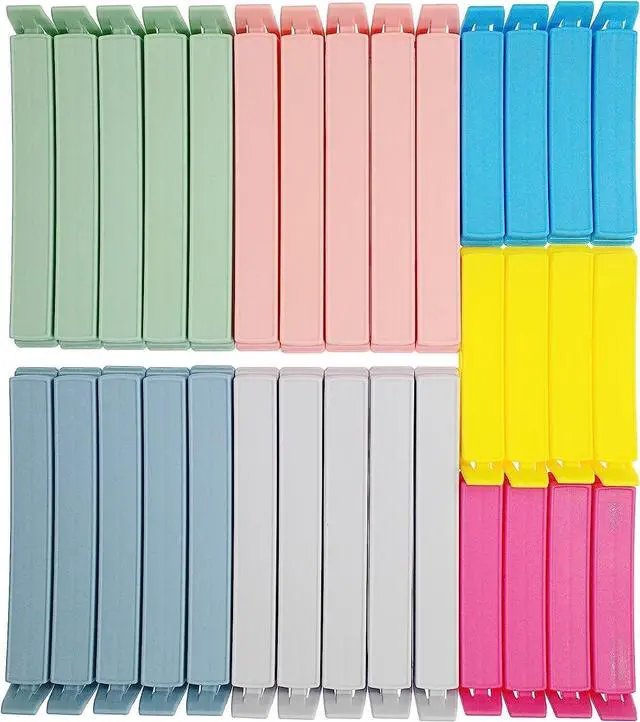 Main image of 32 PCS Plastic Chip Clips for Food Packages, Curved Design Sealing Bag Clips for Food, Kitchen and Home, 2 Sizes(4.3inch x 20, 3.1inch x 12)