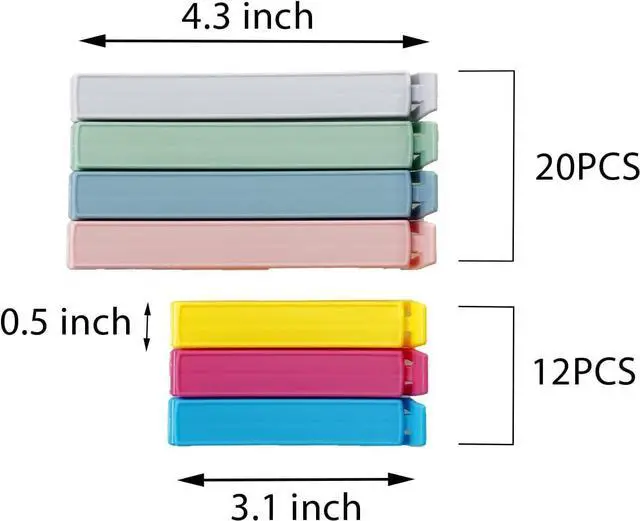 Alt view image 2 of 6 - 32 PCS Plastic Chip Clips for Food Packages, Curved Design Sealing Bag Clips for Food, Kitchen and Home, 2 Sizes(4.3inch x 20, 3.1inch x 12)