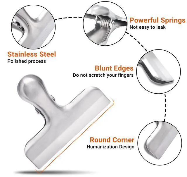 Alt view image 2 of 7 - 6 Pack Bag Clips, Stainless Steel Chip, Chip Clips Food Clip, Heavy Duty Air Tight Seal Kitchen Clip Snack Food Bag Clamp