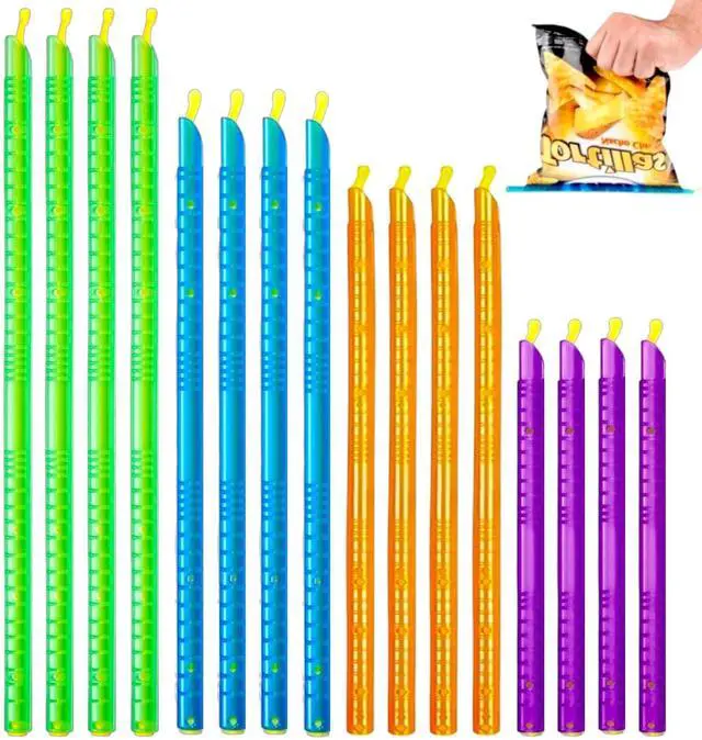 Main image of 16pc - Magic Bag Sealer Sticks, Reusable Plastic Food Storage Clips in 4 Sizes, Multi-Color Airtight Watertight Closures for Snacks, Chips, Pantry Organization