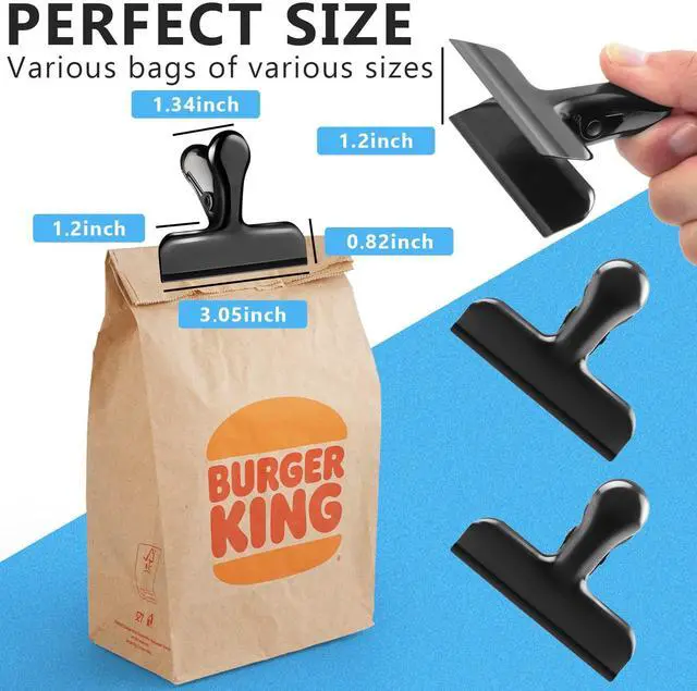 Alt view image 2 of 6 - Bag Clips, Heavy Duty Stainless Steel Chip Clips, 8 Pack Food Bags Clamp Great for Kitchen Office to Seal Coffee Bags, Paper Sheets - Pack of 8