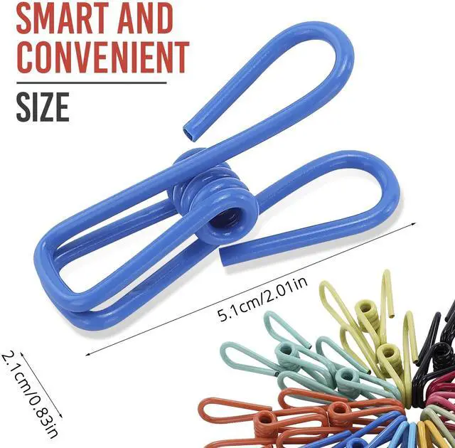 Alt view image 2 of 6 - 30 Pack Assorted Chip Bag Clips Utility - PVC 2 Inch Coated Colorful Sealer for Sealing Food - Paper Holder, Clothesline Clip for Laundry Hanging, Kitchen Bags, Multipurpose Clothes Pins