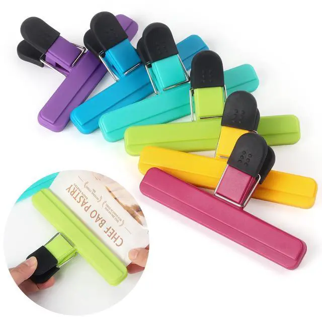 Main image of 6 Pack Large Chip Bag Clips Assorted Color Food Bag Clips Plastic Heavy Duty Seal Grip, 6 x 3.5 Inch