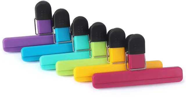 Alt view image 2 of 7 - 6 Pack Large Chip Bag Clips Assorted Color Food Bag Clips Plastic Heavy Duty Seal Grip, 6 x 3.5 Inch