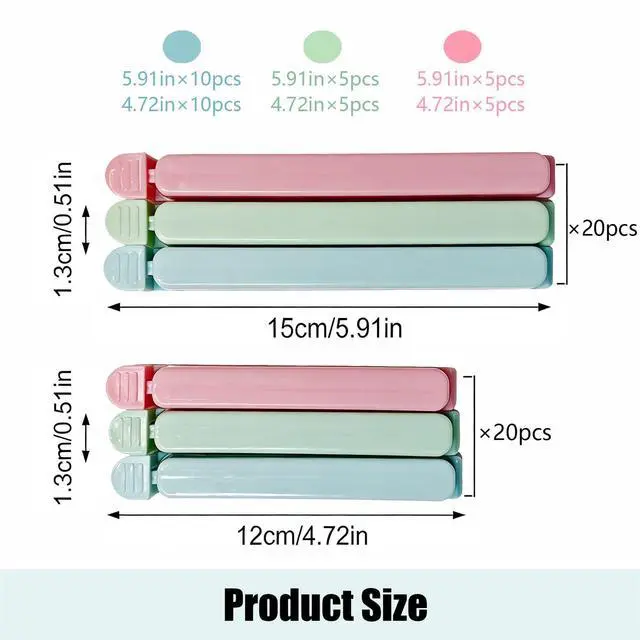 Alt view image 2 of 7 - 40 Pcs Food Bag Sealing Clips - 2 Sizes (4.72 in & 6.10 in) Airtight Chip Clips, Ideal for Kitchen, Snack & Cereal Storage, 3 Assorted Colors