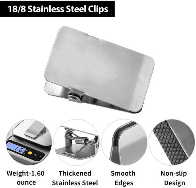 Alt view image 2 of 6 - Large Chip Bag Clips with Anti-Slip Rubber,All-Purpose Stainless Steel Heavy Duty Air Tight Seal Food Bags File Paper Photos Clamps for Home/Office/Kitchen Supply,10Pcs(Silver)