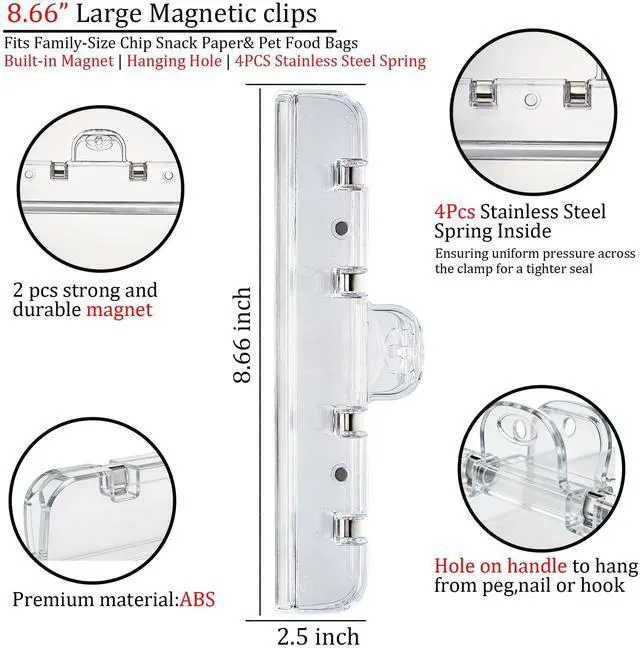 Alt view image 2 of 6 - Food Bag Clips with Magnetic, Extra Large Heavy Duty Airtight Sealing