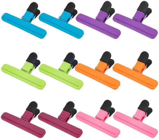 Main image of Chip Clips, 12 Pack Large Food Clips, Snack Bag Clip, Plastic Heavy Duty Seal Grips for Food Storage, Home, Office and More(6 x 3.5 Inch)