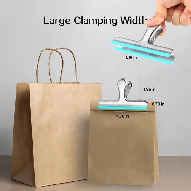 Alt view image 4 of 7 - 6 Pack Stainless Steel Chip Bag Clips Covered with Colorful Silicone - NO More Sharp Edges - Color Coded for Food Bags - Air Tight Seal, Heavy Duty for Kitchen and Office, 5 Inches-Silver
