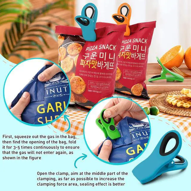 Alt view image 4 of 6 - Chip Clips, 12 Pack Magnetic Bag Clips with Airtight Seal for Chips, Kitchen Clip with Magnet for Fridge, Plastic Assorted Colors Bag Clip for Food Storage, Snack Organization, RV Accessories