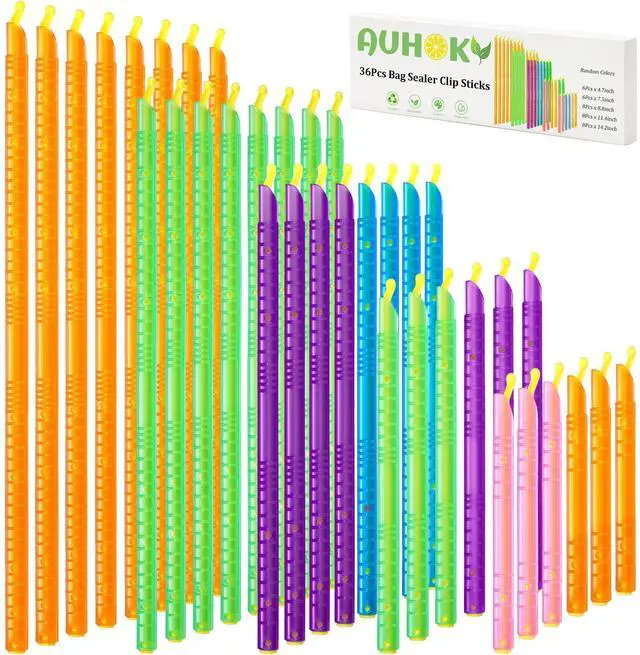 Main image of 36Pcs Plastic Bag Sealer Sticks, Reusable Bag Sealing Clips with 5 Different Sizes, Keep Bags Airtight Watertight & Food Fresh, Easy Storage Accessories for Kitchen (Random Colors)