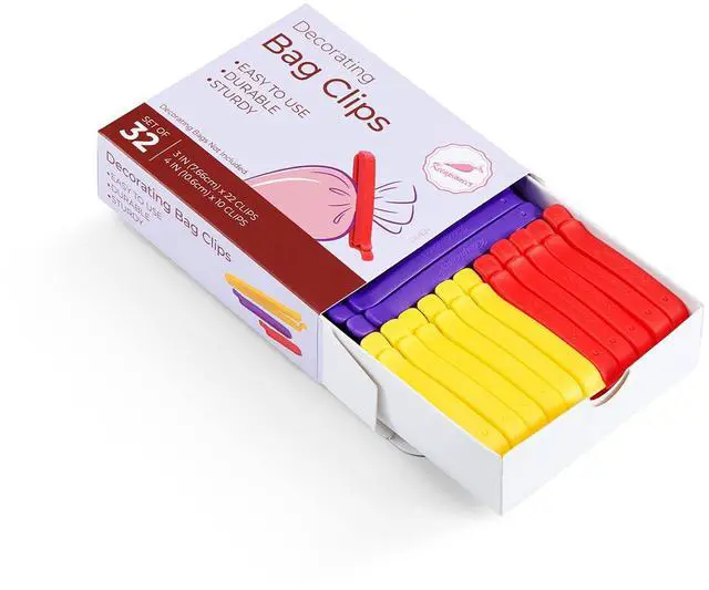 Main image of Decorating Bag Sealing Clips, 32 Pack, Multipurpose for Food and Snack Storage, 3inch and 4inch Long