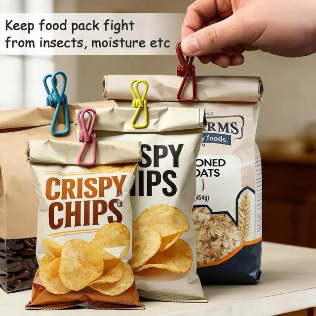 Alt view image 4 of 7 - Chip Clips Bag 30 Pack Heavy Duty Food Storage Sealing Clamps for Snack Bags & Bread Multicolor Plastic Food Clips with Strong Spring Grip Kitchen Organization Bag Sealer
