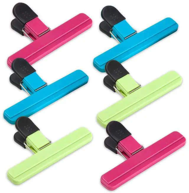 Main image of 6 Pack Chip Bag Clips, 6 Inch Large Size Assorted Colors Foods Snacks Bag Paper Clips, Plastic Wide Open Heavy Duty Seal Grips