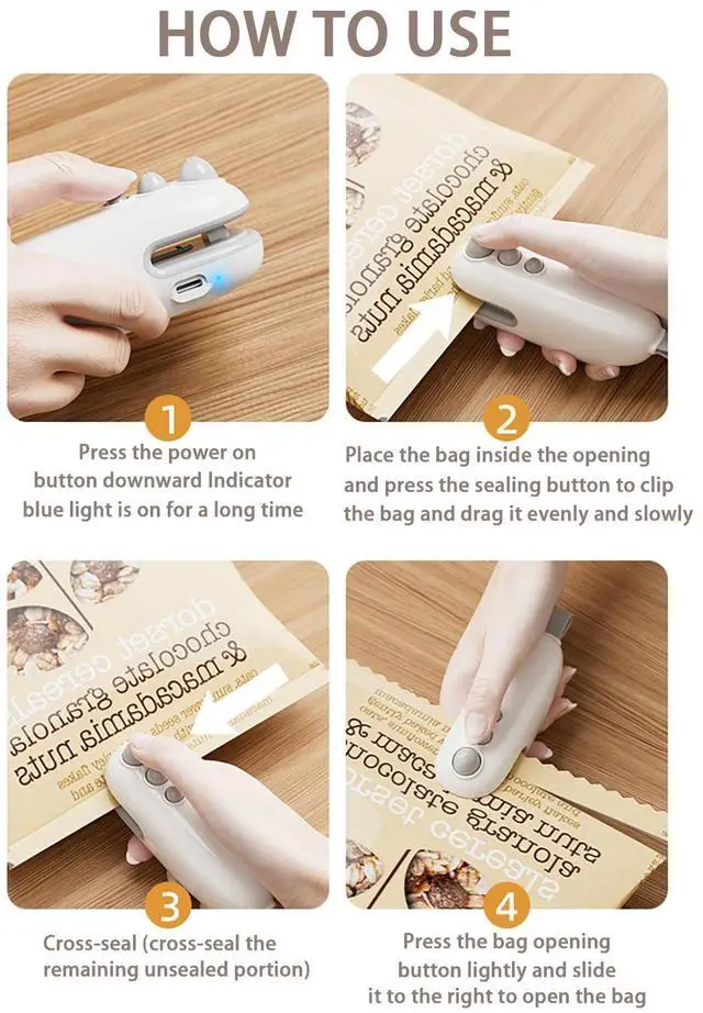 Alt view image 2 of 7 - Mini Bag Sealer, 2 in 1 Bag Sealer Heat Seal with Cutter and Magnet, USB-C Rechargeable Portable Handheld Resealer Machine, Food Storage Sealer for Plastic Bags, Snack Bags, Chip Bags