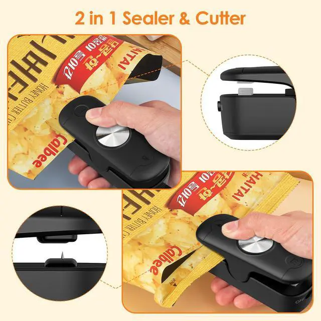 Alt view image 2 of 7 - Bag Sealer, 2 in 1 Mini Bag Sealer Heat Seal and Cutter, Portable Chip Bag Sealer Heat Sealer Bag Resealer for Snacks Candies Plastic Bag Food Storage (Batteries Included)