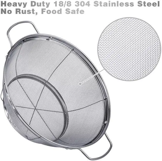Alt view image 2 of 7 - 3 Pack 18/8 Stainless Steel Colander Sieves(5-Quart, 4-Quart and 3-Quart), Mesh Strainer Net Baskets with Handles & Resting Base for Strain, Drain, Rinse or Steam