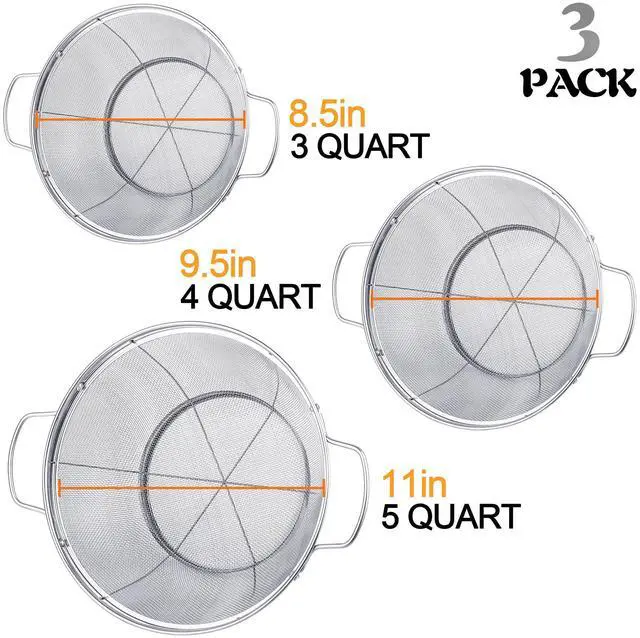 Alt view image 4 of 7 - 3 Pack 18/8 Stainless Steel Colander Sieves(5-Quart, 4-Quart and 3-Quart), Mesh Strainer Net Baskets with Handles & Resting Base for Strain, Drain, Rinse or Steam