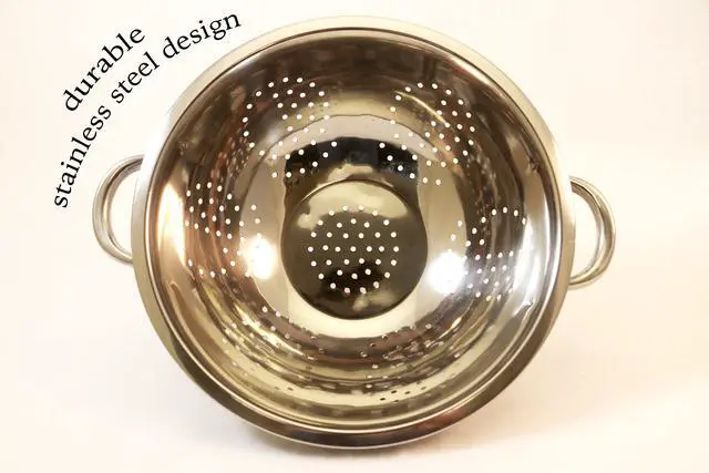Alt view image 2 of 4 - Heavy Duty Stainless Steel Colander 5 Qt | Easy Grip Handles | Self-Draining Base | Mirror Polished | Dishwasher Safe | Pack of 1