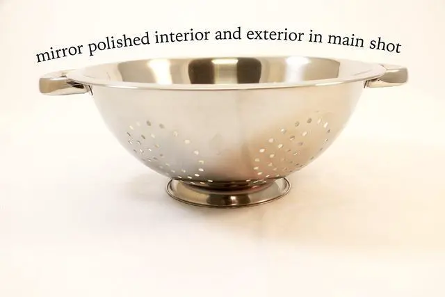 Alt view image 3 of 4 - Heavy Duty Stainless Steel Colander 5 Qt | Easy Grip Handles | Self-Draining Base | Mirror Polished | Dishwasher Safe | Pack of 1