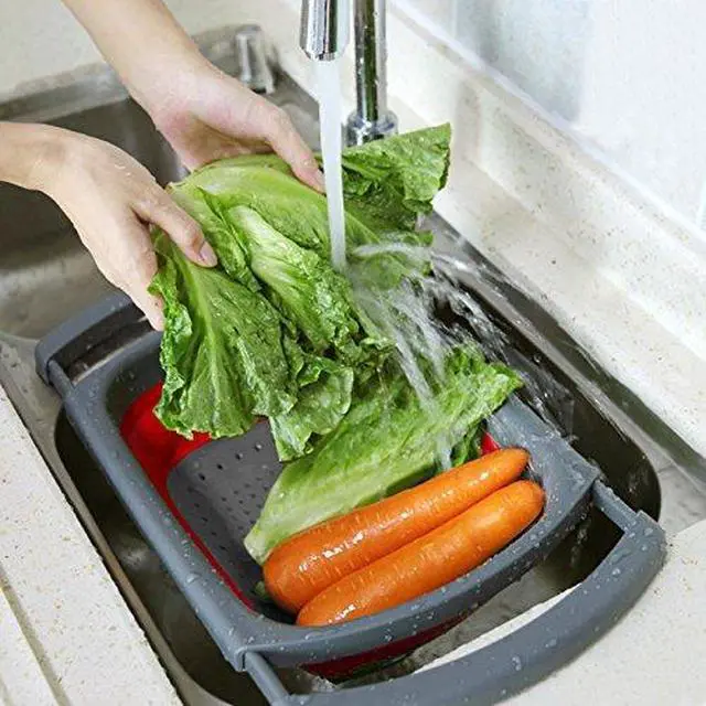 Alt view image 3 of 7 - Colander Collapsible, Over The Sink Veggies/Fruit 6-Quart Strainers and Colanders with Extendable Handles, Folding Strainer for Kitchen