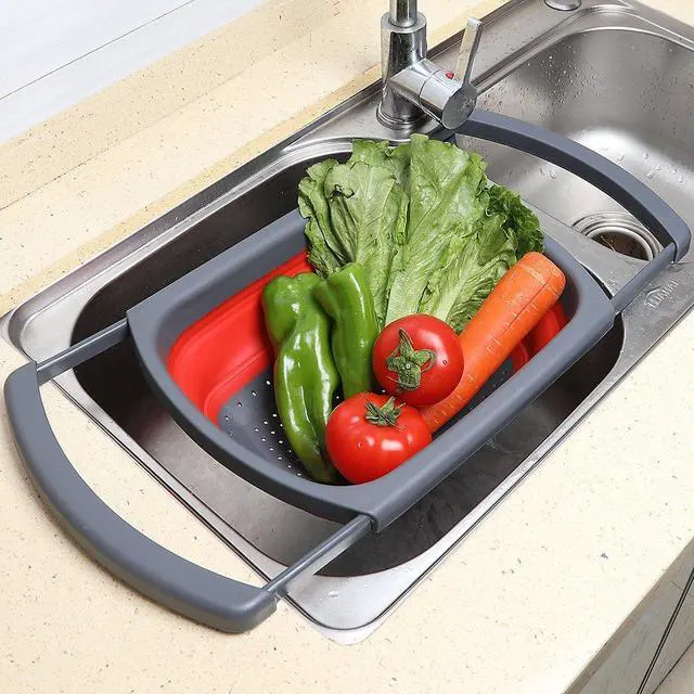 Alt view image 2 of 7 - Colander Collapsible, Over The Sink Veggies/Fruit 6-Quart Strainers and Colanders with Extendable Handles, Folding Strainer for Kitchen