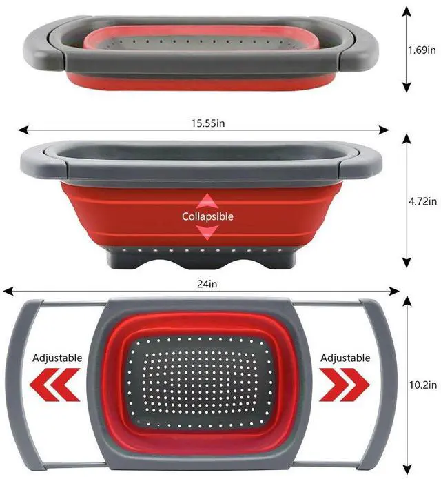 Alt view image 7 of 7 - Colander Collapsible, Over The Sink Veggies/Fruit 6-Quart Strainers and Colanders with Extendable Handles, Folding Strainer for Kitchen
