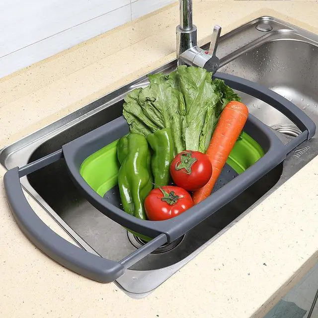 Alt view image 2 of 7 - Colander collapsible, Colander Strainer Over The Sink Vegetable Fruit Strainer Basket (6 Quart) with Extendable Handles, New Kitchen Essentials