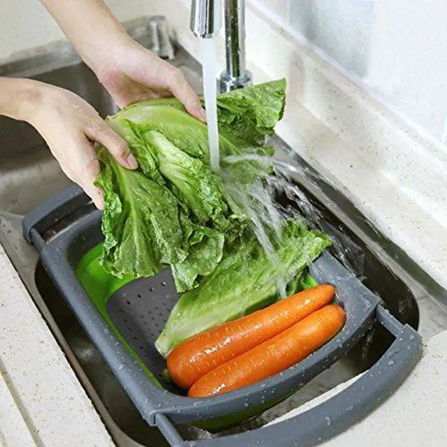 Alt view image 3 of 7 - Colander collapsible, Colander Strainer Over The Sink Vegetable Fruit Strainer Basket (6 Quart) with Extendable Handles, New Kitchen Essentials