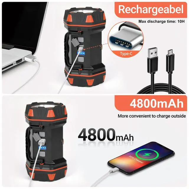 Alt view image 4 of 7 - Led Camping Lantern Rechargeable, Camping Lights 1500lm, 8 Light Modes, Emergency Flashlights For Emergencies, Portable Light 12h Standby, Battery Powered Lantern For Power Outages, Hurricane, Hiking.