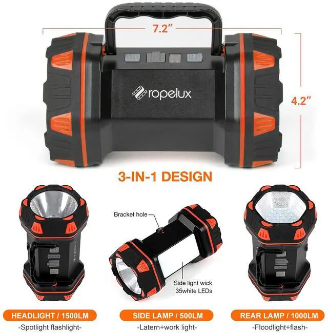 Alt view image 3 of 7 - Led Camping Lantern Rechargeable, Camping Lights 1500lm, 8 Light Modes, Emergency Flashlights For Emergencies, Portable Light 12h Standby, Battery Powered Lantern For Power Outages, Hurricane, Hiking.