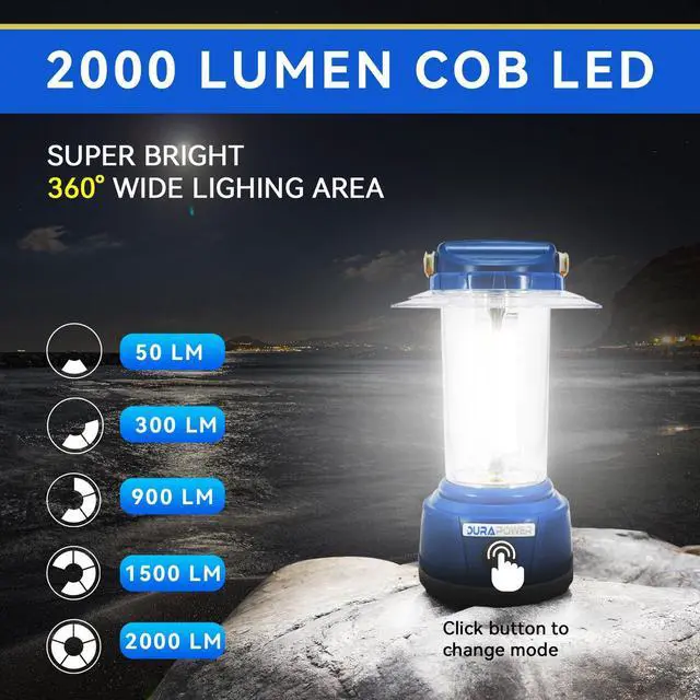 Alt view image 2 of 7 - LED Camping Lantern Rechargeable, Bright 2000 Lumen, 5 Modes, 4000 mAh Power Bank, IP44 Waterproof Lantern for Hurricane, Emergency, Power Outages, Home