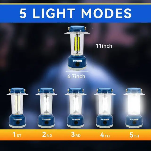 Alt view image 7 of 7 - LED Camping Lantern Rechargeable, Bright 2000 Lumen, 5 Modes, 4000 mAh Power Bank, IP44 Waterproof Lantern for Hurricane, Emergency, Power Outages, Home