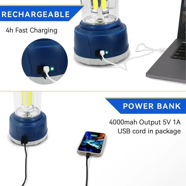 Alt view image 4 of 7 - LED Camping Lantern Rechargeable, Bright 2000 Lumen, 5 Modes, 4000 mAh Power Bank, IP44 Waterproof Lantern for Hurricane, Emergency, Power Outages, Home