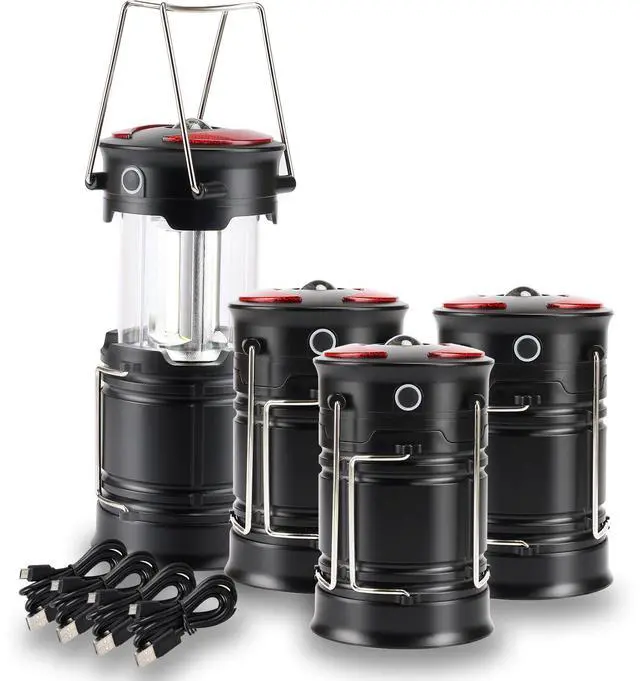 Main image of 4 Pack Camping Lanterns Rechargeable and Battery Powered, Dual Power Source and 4 Mode Lantern Flashlight COB Camp Light for Power Outages, Camping Supplies and Home Hurricane Supplies, E4BK