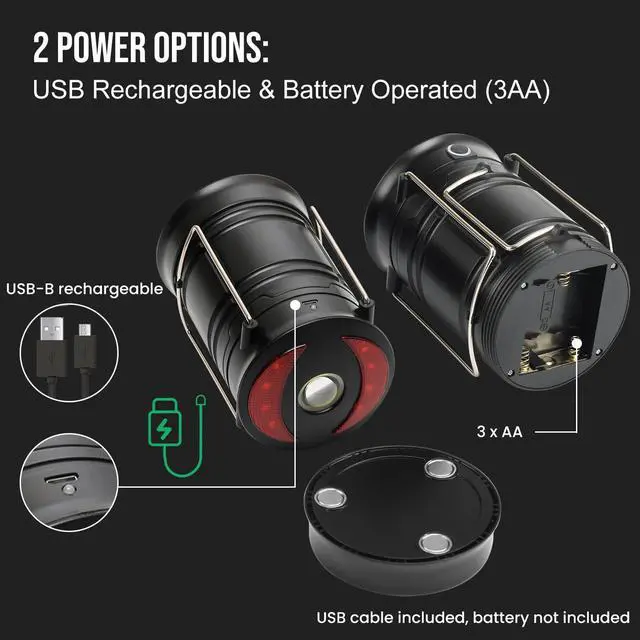 Alt view image 6 of 6 - 4 Pack Camping Lanterns Rechargeable and Battery Powered, Dual Power Source and 4 Mode Lantern Flashlight COB Camp Light for Power Outages, Camping Supplies and Home Hurricane Supplies, E4BK