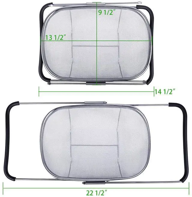 Alt view image 2 of 7 - 6-Quart Large Over The Sink Colander, Heavy Duty 40% Thicker 18/8 Stainless Steel Fine Mesh Strainer Basket with Expandable Rubber Grip Handles - Strain, Drain, Rinse Fruits, Vegetables