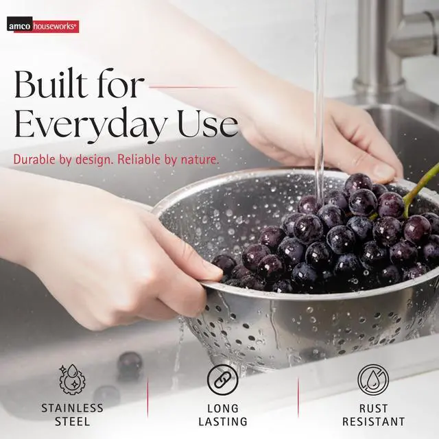 Alt view image 4 of 7 - 3-Piece Stainless Steel Colander Set - Multiple Sizes - 1.5, 3, 5 Quart - Durable, Professional Grade Design with Handles for Easy Transfer - Ideal Kitchen Strainer for Cooking & Washing