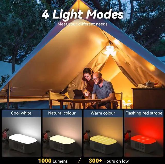 Alt view image 4 of 7 - Camping Lantern,6400mAh LED Lantern Rechargeable,with 4 Light Modes,1000LM Tent Light & Hand-Crank lamp for Hurricane,Hiking,Camping,Emergency,Power Outages