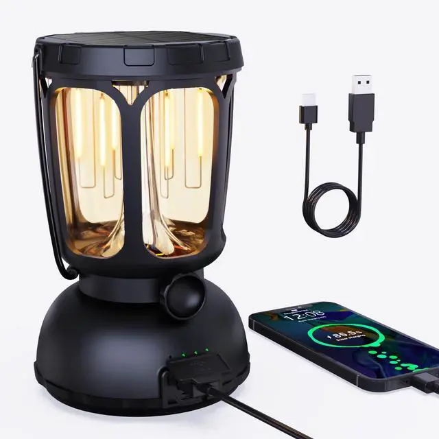 Main image of 6000 LED Camping Lantern Rechargeable, 650LM Hand Crank Solar Camping Light, Portable Battery Powered Lantern for Emergency, Power Outage, Hurricane, Outdoors
